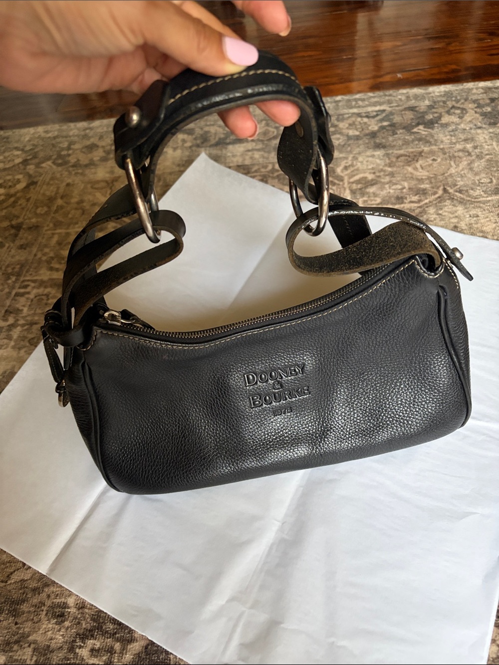 Vintage Dooney & Bourke Black Pebbled Leather Top-Zip Shoulder Bag